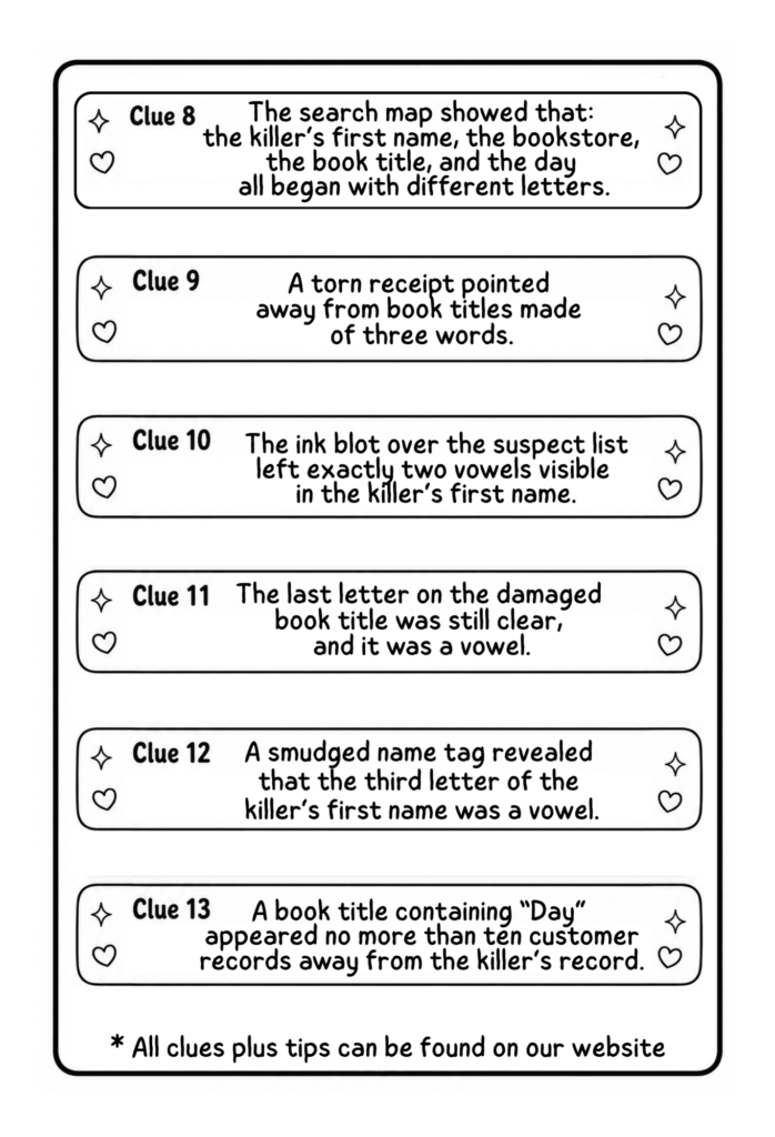 Clues 2 for the Bookstore Killer